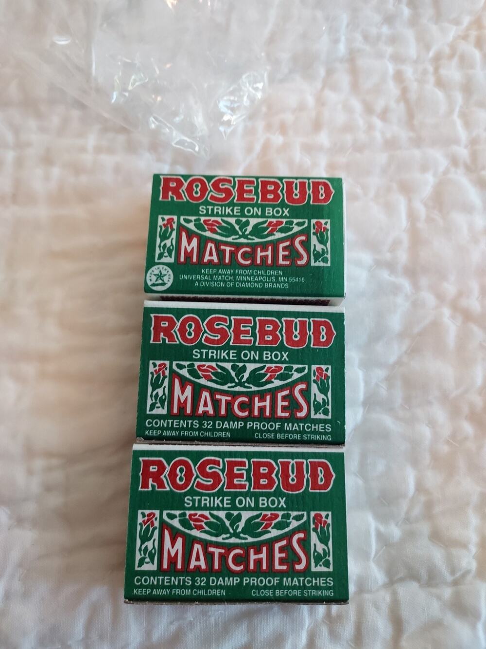 Vintage Rosebud Strike On Box Matches Three Boxes New Diamond brand